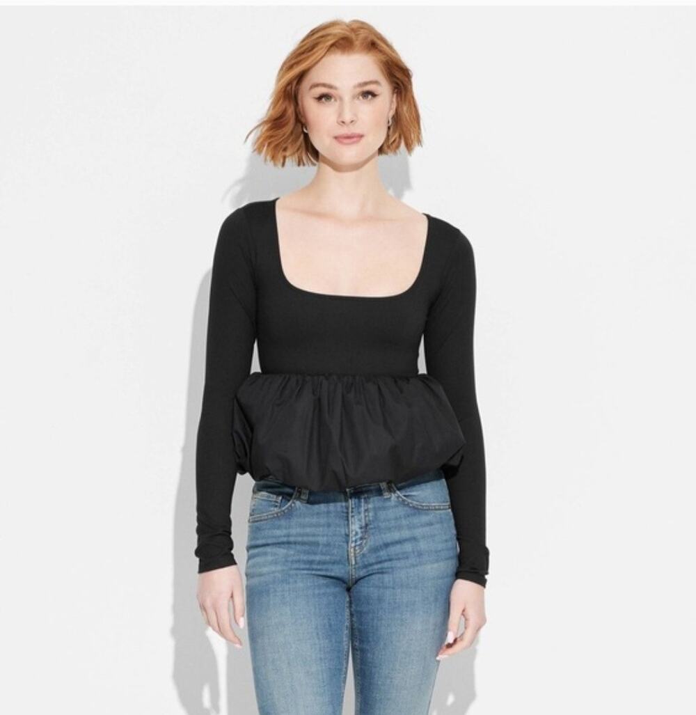 Coquette NWT Black Square Neck Bubble Top Minimalist Y2K Babydoll